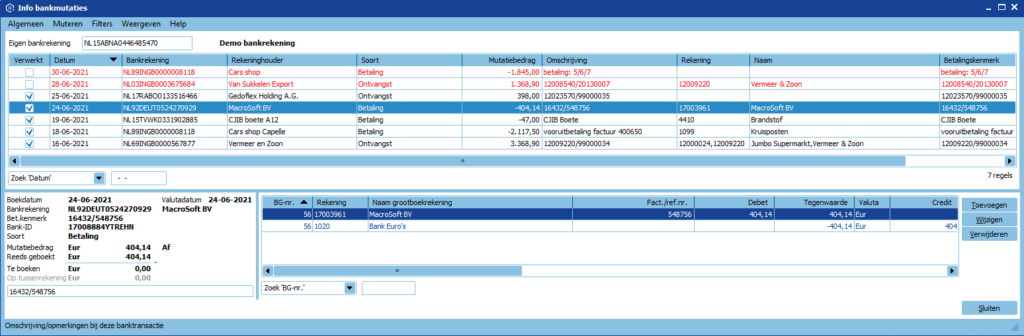 Bankmutaties wijzigen