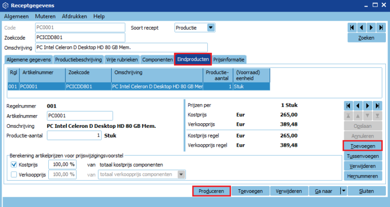 Eindproducten produceren