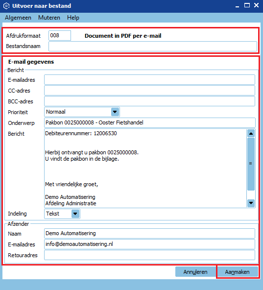 Afdrukformaat pakbon