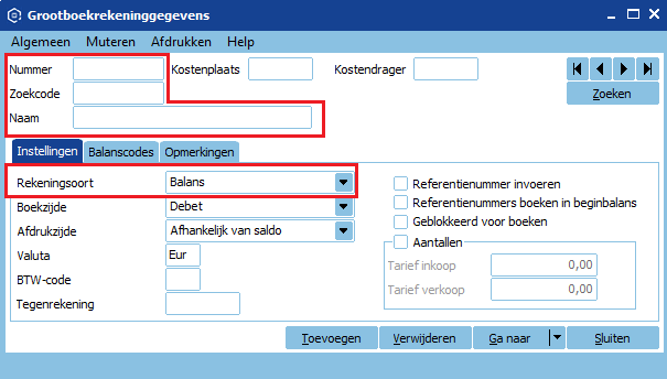 Grootboekrekening aanmaken