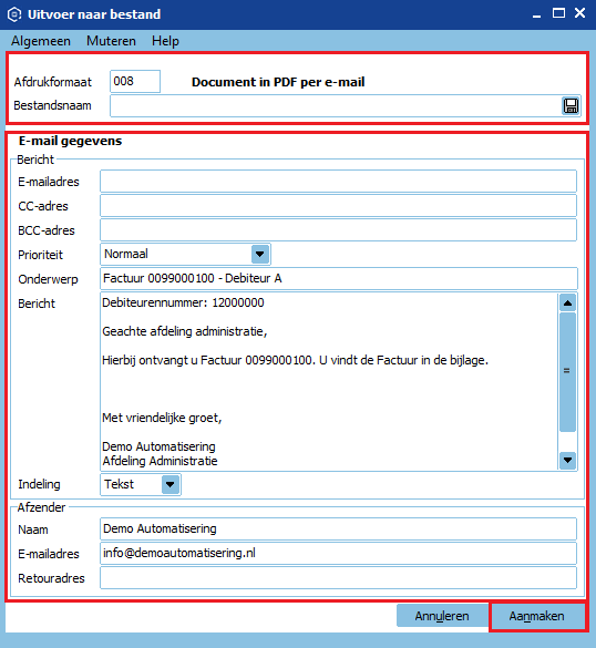 Afdrukformaat kopie factuur