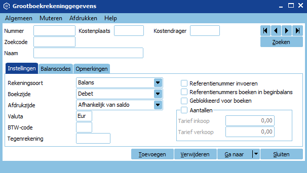 Grootboekrekeninggegevens