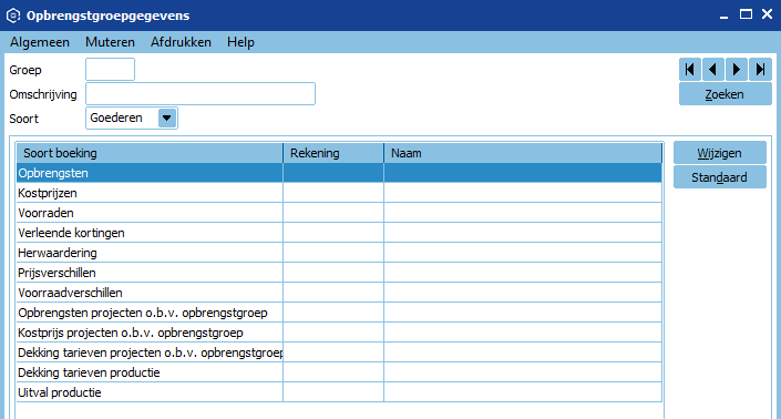 Opbrengstgroep gegevens