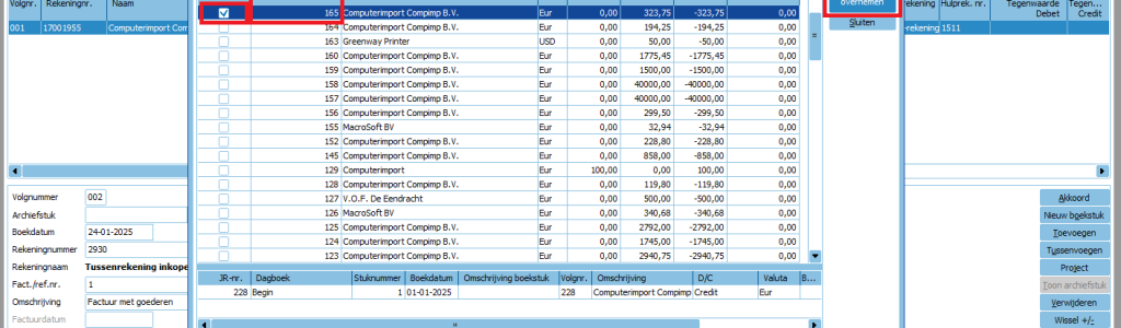 Invoeren voorlopige journaalposten tussenrek inkoop refnr